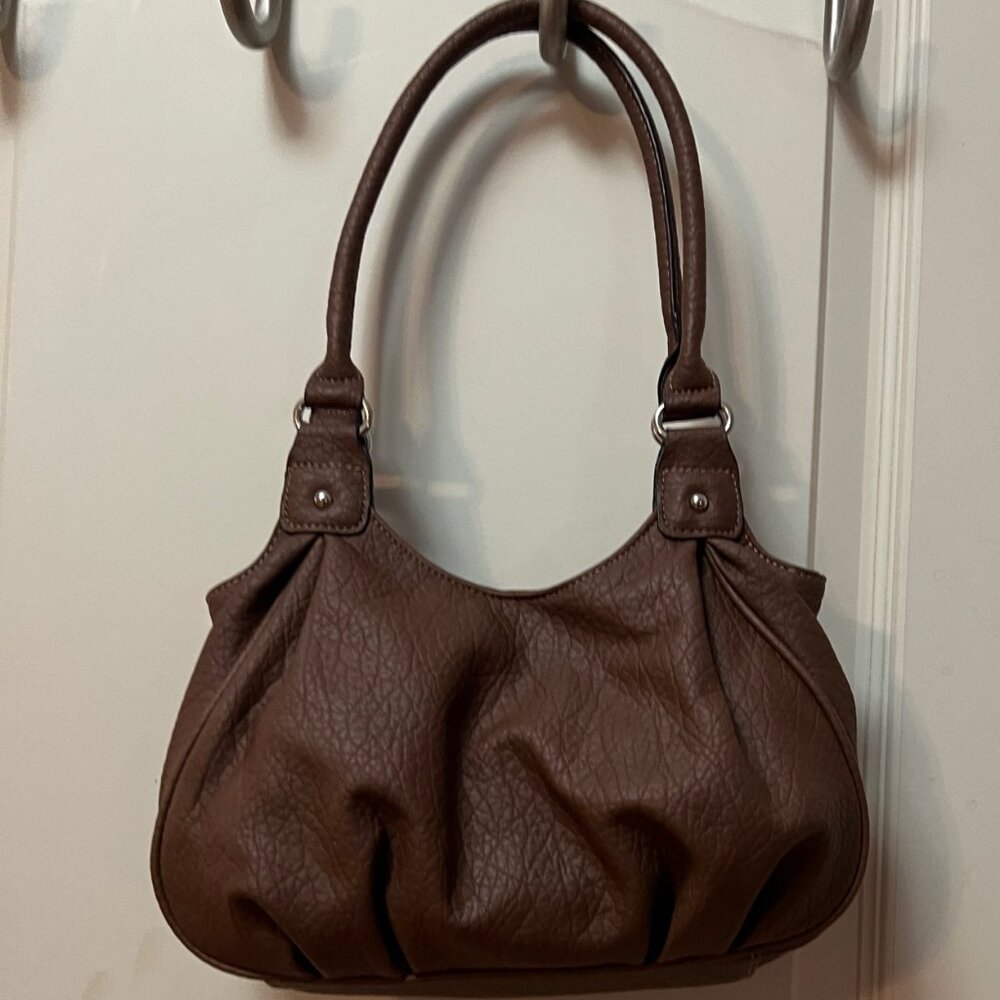 Rosetti New York Woman's Faux Leather double handle shoulder bag. Textured Brown - Picture 3 of 10